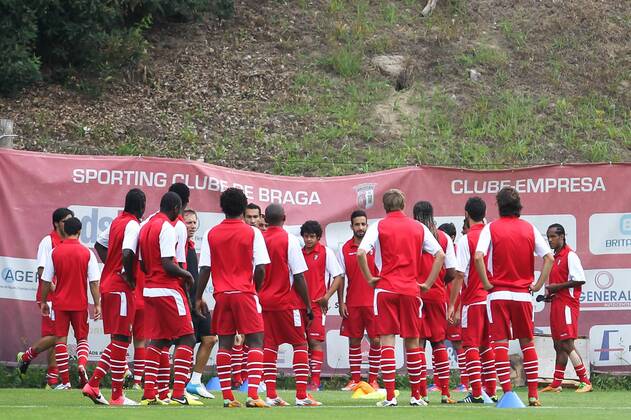 Players of SC Braga in action during the training session before the UEFA Champions League CL, Group H, match against CFR Cluj in Braga. 