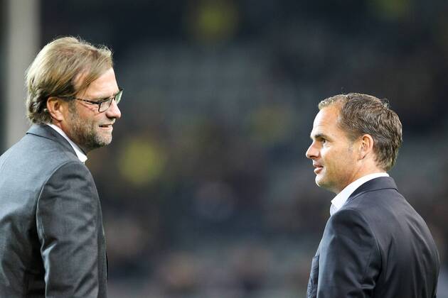 Fußball Champions League Borussia Dortmund - Ajax Amsterdam am 18.09.2012 im SIGNAL IDUNA-Park in Dortmund Trainer Jürgen Klopp ( Dortmund ), links - Trainer Frank De Boer ( Amsterdam ), rechts