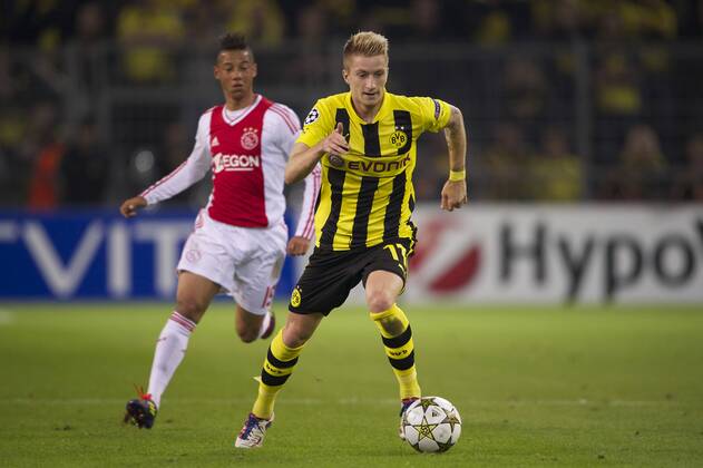 (L-R) Tobias Sana of Ajax,Marco Reus of Borussia Dortmund Borussia Dortmund v Ajax Amsterdam Champions League 2012 2013 xVIxMAURICExVANxSTEENxIVx 1152520