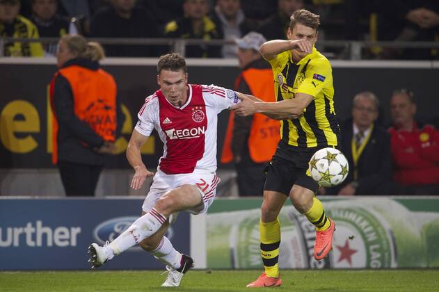 (L-R) Derk Boerrigter of Ajax,Lukasz Piszczek of Borussia Dortmund Borussia Dortmund v Ajax Amsterdam Champions League 2012 2013 xVIxMAURICExVANxSTEENxIVx 1152522