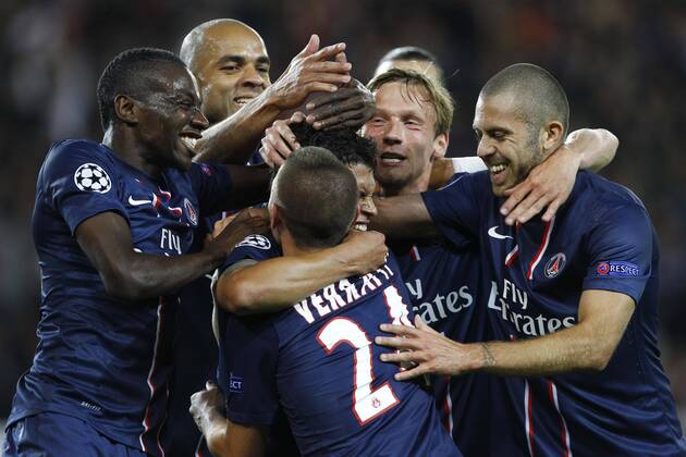 Alex Blaise Matuidi Thiago Silva Clement Chantome Jeremy Menez (PSG) Champions League PSG Paris Saint Germain -Dinamo Kiev 4:1 GwendolineLeGoff Panoramic 