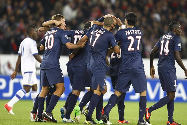 Jubel Alex et Equipe (PSG) Champions League PSG Paris Saint Germain -Dinamo Kiev 4:1 GwendolineLeGoff Panoramic 