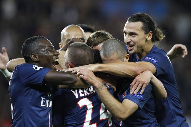 Thiago Silva Zlatan Ibrahimovic et Equipe (PSG) Champions League PSG Paris Saint Germain -Dinamo Kiev 4:1 GwendolineLeGoff Panoramic 