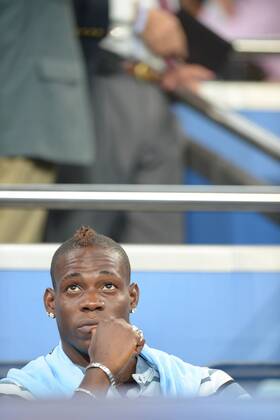 Football - Champions League - Real Madrid v Manchester City Manchester City striker Mario Balotelli in the stands before the match at Estadio Santiago Bernaeu in Madrid 