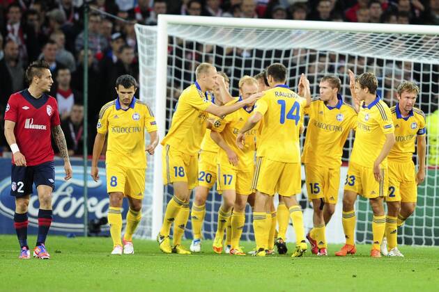 joie des joueurs du Bate Borisov apres le but de Vitali Rodionov FOOTBALL : Losc Lille vs Fc Bate Borisov xJBAutissierx 