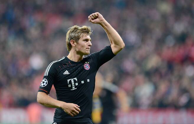 FUSSBALL CHAMPIONS LEAGUE SAISON 2012 2013 GRUPPENPHASE FC Bayern Muenchen - FC Valencia 19.09.2012 JUBEL Toni Kroos (FC Bayern Muenchen) Torschütze zum 2-0 