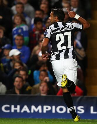 LONDON, Sept. 19, 2012 - Fabio Quagliarella of Juventus celebrates scoring during the UEFA Champions League Group E match between Chelsea and Juventus at Stamford Bridge in London, Britain, on Sept. 19, 2012. The match ended with a 2-2 draw. (Xinhua Wang Lili) BRITAIN-LONDON-SOCCER-UEFA-CHAMPIONS LEAGUE-CHELSEA VS JUVENTUS 