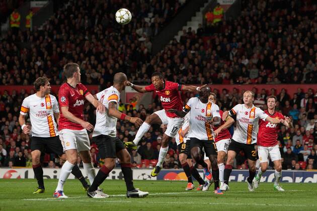Manchester United (ManU) - Galatasaray Istanbul AS Nani of Manchester United in aerial action at Old Trafford 