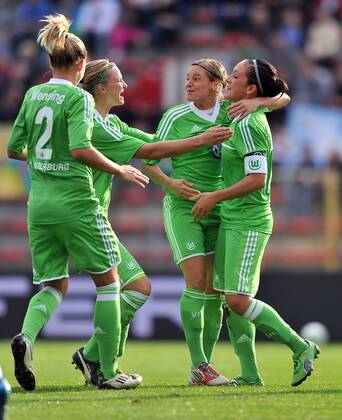 27.09.2012 - UEFA WOMEN CHAMPIONS LEAGUE SEASON 2012 2013 -- UNIA RACIBORZ - VFL WOLFSBURG -- MARTINA MÜLLER and NADINE KESSLER -  20120927LUK028