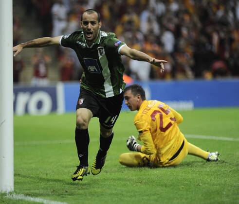 UEFA Champions league group H soccer match between Galatasaray v Sporting SC Braga at Turk Telekom Arena Stadium in Istanbul, Turkey. 02.10.2012 Pictured: Braga s Ruben Micael celebrate after the scored. 