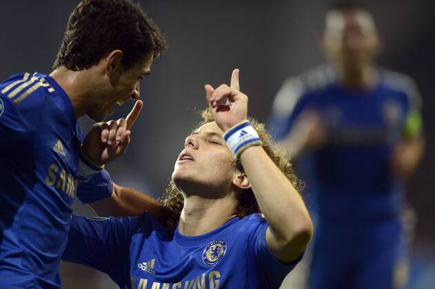 02-10-2012: Champions League, FC Nordsjaelland (FCN) - Chelsea FC: David Luiz, Chelsea FC. score to 3-0 