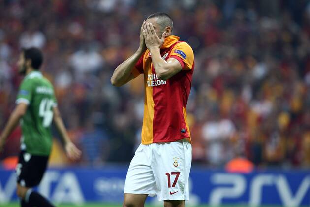 UEFA Champions league group H soccer match between Galatasaray v Braga SC (Sporting) at Turk Telekom Arena Stadium in Istanbul, Turkey. 02.10.2012 Match Scored: Galatasaray 0 - Braga 2 Pictured: Burak Yilmaz of Galatasaray. 