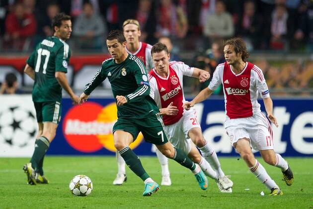 (L-R) Cristiano Ronaldo of Real Madrid,Derk Boerrigter of Ajax,Daley Blind of Ajax Ajax v Real Madrid UEFA Champions League 2012 2013 xVIxxIVx 1177063