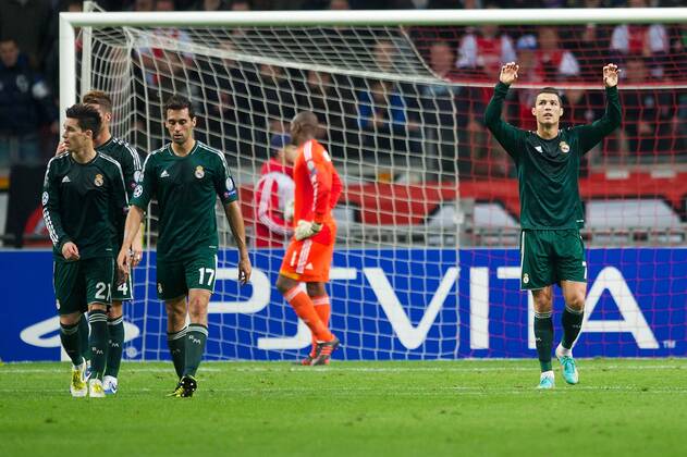 (L-R) Jose Callejon of Real Madrid,Alvaro Arbeloa of Real Madrid,Cristiano Ronaldo of Real Madrid Ajax v Real Madrid UEFA Champions League 2012 2013 xVIxxIVx 1177069