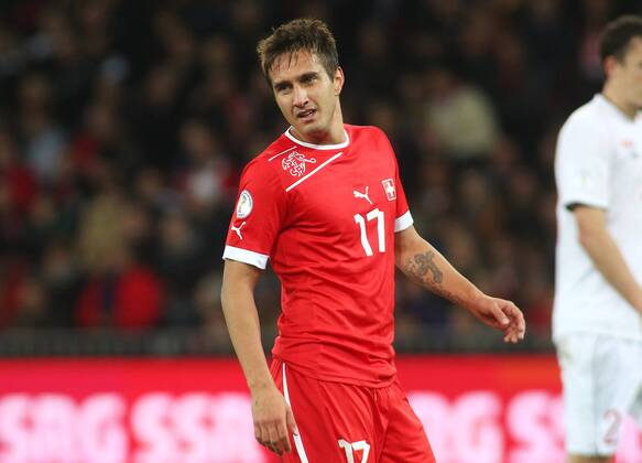 12.10. 2012 Stade de Suisse Bern , SCHWEIZ , Herren WM Qualifikationsspiel Saison 2012 2013 Schweiz - Norwegen Mario Gavranovic (Schweiz) ; Einzelbild , Aktion ,