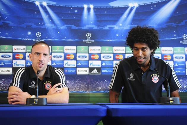 Franck Ribery - Dante FOOTBALL : Conference de presse du Bayern de Munich - Champions League - 22 10 2012 JBAutissier Panoramic 