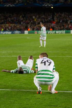 Celtic FC Players, desolate after the goal of FC Barcelona in the final minutes FC Barcelona Barca - Celtic Glasgow 
