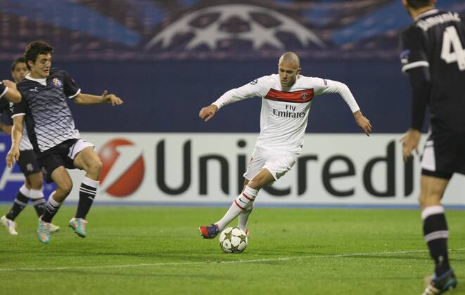 Zagreb, Stadion Maksimir, 10 24 12, - UEFA Champion League 2012 13 season, Group A GNK Dinamo Zagreb (blue)- Paris Saint-Germain FC (white). Jeremy MENEZ, (7-PSG)