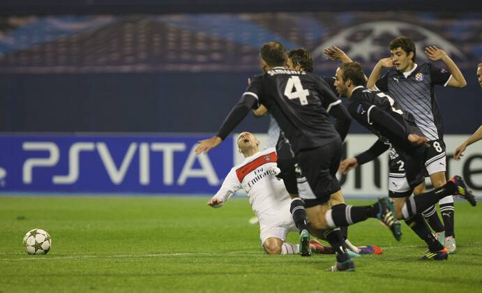 Zagreb, Stadion Maksimir, 10 24 12, - UEFA Champion League 2012 13 season, Group A GNK Dinamo Zagreb (blue)- Paris Saint-Germain FC (white). Jeremy MENEZ, (7-PSG)