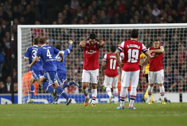 Arsenal s Mikel Arteta looks on dejected after going 1-0 down..Arsenal London vs FC Schalke 04 - Champions League Group Match - The Emirates Stadium, London- 24 10 12 - EDITORIAL USE ONLY. No use with unauthorised audio, video, data, fixture lists, club league logos or live services. Online in-match use limited to 120 images, no video emulation. No use in betting, games or single club league player publications.