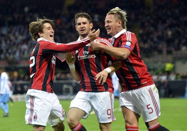UEFA Champions League, AC Mailand - Malaga, Alexandre Pato , Bojan Krkic , Philippe Mexes xHOCHxZWEIx xItalyxPhotoxPressx 