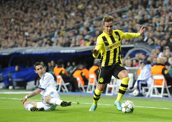 Real Madrid, Borussia Dortmund, Champions League 2012 2013, Matchday 4, Jornada 4, Giornata 4, Group Stage- Group D, Fase de Grupos - Grupo D, Fase a Gruppi- Gruppo D Angel Di Maria and Mario Gotze Estadio Santiago Bernabeu, Madrid, Spain - Spagna - Espanha, 06 11 2012