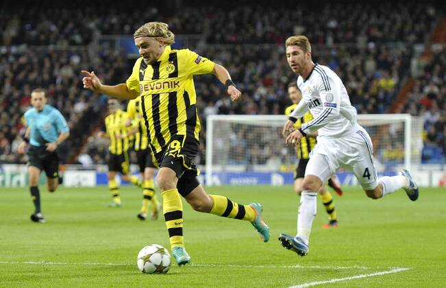 Real Madrid, Borussia Dortmund, Champions League 2012 2013, Matchday 4, Jornada 4, Giornata 4, Group Stage- Group D, Fase de Grupos - Grupo D, Fase a Gruppi- Gruppo D Marcel Schmelzer and Sergio Ramos Estadio Santiago Bernabeu, Madrid, Spain - Spagna - Espanha, 06 11 2012