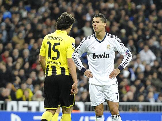 Real Madrid, Borussia Dortmund, Champions League 2012 2013, Matchday 4, Jornada 4, Giornata 4, Group Stage- Group D, Fase de Grupos - Grupo D, Fase a Gruppi- Gruppo D Cristiano Ronaldo sad after missing goal and Mats Hummels Estadio Santiago Bernabeu, Madrid, Spain - Spagna - Espanha, 06 11 2012