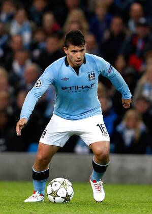 Sergio Kun Aguero of Manchester City..Champions League football match between Manchester City and Ajax at the Etihad Stadium, Manchester on the 6th November 2012.. EDITORIAL USE ONLY. No use with unauthorised audio, video, data, fixture lists, club league logos or live services. Online in-match use limited to 120 images, no video emulation. No use in betting, games or single club league player publications.