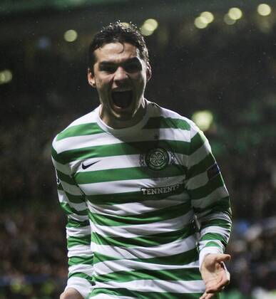 07.11.2012 Glasgow, Scotland. Tony Watt celebrates scoring during the Champions League game between Celtic and Barcelona from Celtic Park. xVagelisxGeorgarioux  ActionPlus283