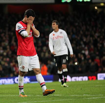 Arsenal s Mikel Arteta looks on dejected after missing a last minute penalty ..Arsenal FC London v Fulham FC s - Premier League - EDITORIAL USE ONLY. No use with unauthorised audio, video, data, fixture lists, club league logos or live services. Online in-match use limited to 120 images, no video emulation. No use in betting, games or single club league player publications.