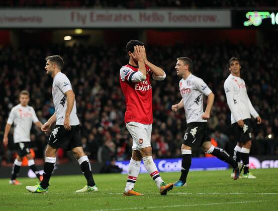 Arsenal s Mikel Arteta looks on dejected after missing a last minute penalty ..Arsenal FC London v Fulham FC s - Premier League - EDITORIAL USE ONLY. No use with unauthorised audio, video, data, fixture lists, club league logos or live services. Online in-match use limited to 120 images, no video emulation. No use in betting, games or single club league player publications.