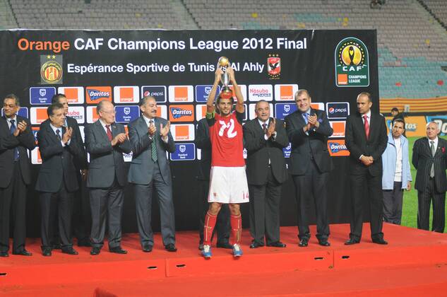 Nov. 17, 2012 - TUNIS, Tunisia - The team captain Hossam Ghaly Al Ahly who holds the African Cup after the victory of his team. .Al Ahly of Egypt won the African Champions League football in 2012 beating Esperance Sportive de Tunis defending champion with a score of 2-1 in the Final return Rades stadium. Al Ahly (Egypt) won the African Champions League in Tunis.  - ZUMAm10