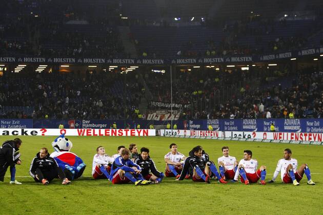 Football - soccer: first division germany, 1. Bundesliga 2012 2013, Hamburger SV (HSV) - 1. FSV Mainz 05, Schlussjubel bei der Mannschaft des HSV xPhilippxSzyzax xHOCHxZWEIx
