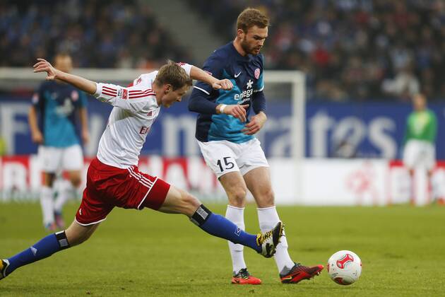 Football - soccer: first division germany, 1. Bundesliga 2012 2013, Hamburger SV (HSV) - 1. FSV Mainz 05, Marcell Jansen (Hamburger SV, 7), Jan Kirchhoff (1. FSV Mainz 05, 15) xPhilippxSzyzax xHOCHxZWEIx