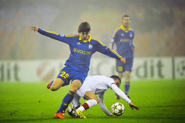 Dmitri Baga (Bate Borisov) vs Marvin Martin (Losc) FOOTBALL : Bate Borisov vs Losc - ligue des champions - 20 11 2012 JBAutissier Panoramic 