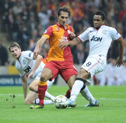 UEFA Champions league group H soccer match between Galatasaray v Manchester United at Turk Telekom Arena Stadium in Istanbul, Turkey on 20.11.2012 Pictured: Hamit Altintop (L) of Galatasaray and Anderson Luis de Abreu Oliveira (R) of Manchester United. 