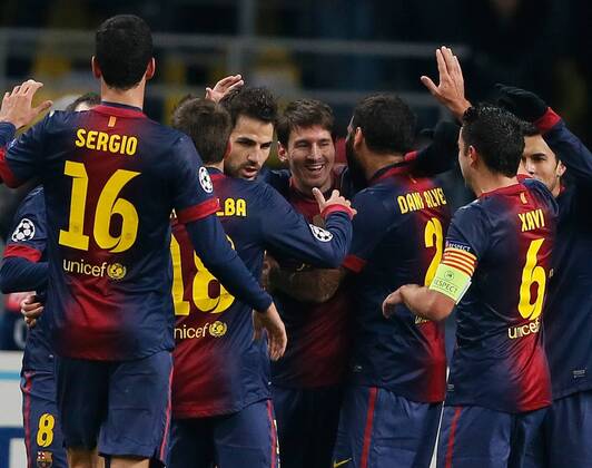 Torjubel Barcelona ua mit Lionel Messi und Cesc Fabregas - UEFA Champions League 2012 13 between FC Spartak (Moscow, Russia) and FC Barcelona (Barcelona, Barca).UEFA Champions League 2012 13 between FC Spartak (Moscow, Russia) and FC Barcelona (Barcelona, Barca). 10 Lionel Messi.