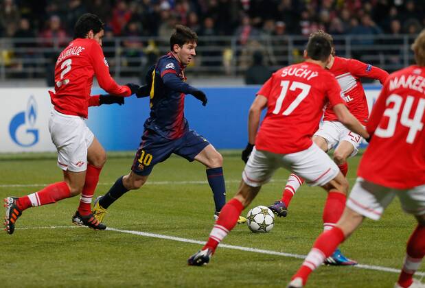 Lionel Messi UEFA Champions League 2012 13 between FC Spartak (Moscow, Russia) and FC Barcelona (Barcelona, Barca).UEFA Champions League 2012 13 between FC Spartak (Moscow, Russia) and FC Barcelona (Barcelona, Barca). 10 Lionel Messi.