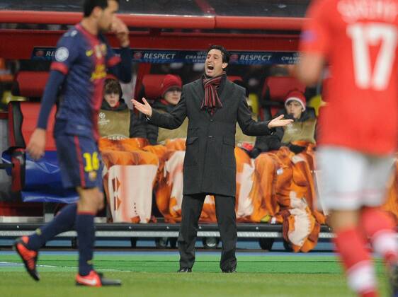 ITAR-TASS: MOSCOW, RUSSIA. NOVEMBER 20, 2012. Spartak s head coach Unai Emery seen in a UEFA Champions Legaue Group G Round 5 football match against FC Barcelona at Luzhniki Stadium. FC Barcelona won the game 3:0.  premiumd RE10DEC5