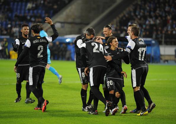 Malaga s players seen before a UEFA Champions League Group C Round 5 football match against Zenit St. Petersburg at Petrovsky Stadium. Zenit St. Petersburg vs CF Malaga  RE10DFDD