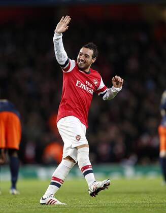 Arsenal s Santi Cazorla celebrates his sides opening goal. FC Arsenal London v HSC Montpellier -Champions League- Upton Park, London- 21 11 12 - Picture DavidxKlein Sportimage EDITORIAL USE ONLY. No use with unauthorised audio, video, data, fixture lists, club league logos or live services. Online in-match use limited to 120 images, no video emulation. No use in betting, games or single club league player publications.