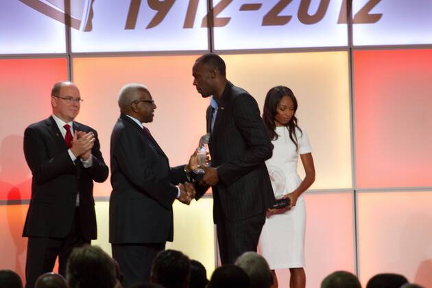 24 11 2012, Athletes of the year award, Barcelona, IAAF, IAAF Centenary, IAAF Centenary Athletes Awards Ceremony, Usain Bolt, Fürst Albert von Monaco Male 2012 World Masters Athlete of the year 