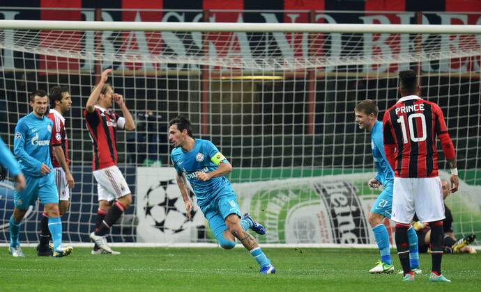 Zenit captain Danny scores goal 0-1 Milano 4 12 2012 Stadio San Siro Giuseppe Meazza Football Calcio 2012 2013 Champions League; AC Mailand - Zenit St Petersburg andreaxstaccioli
