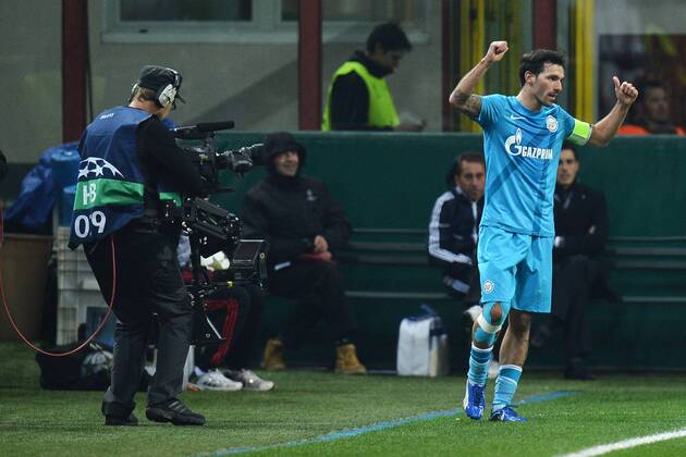 Zenit captain Danny scores goal 0-1 Milano 4 12 2012 Stadio San Siro Giuseppe Meazza Football Calcio 2012 2013 Champions League; AC Mailand - Zenit St Petersburg andreaxstaccioli