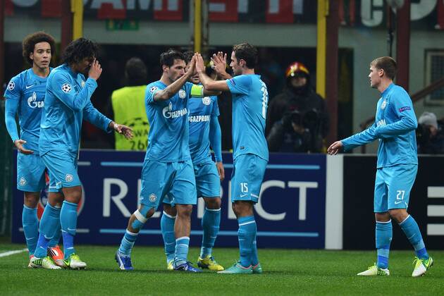Zenit captain Danny scores goal 0-1 Milano 4 12 2012 Stadio San Siro Giuseppe Meazza Football Calcio 2012 2013 Champions League; AC Mailand - Zenit St Petersburg andreaxstaccioli