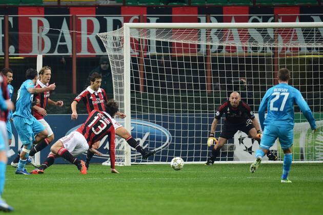 Zenit captain Danny scores goal 0-1 against Christian Abbiati (AC Mailand) Milano 4 12 2012 Stadio San Siro Giuseppe Meazza Football Calcio 2012 2013 Champions League; AC Mailand - Zenit St Petersburg andreaxstaccioli