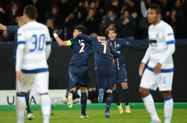 Thiago SILVA (psg) - MAXWELL (psg) FOOTBALL : Paris SG vs FC Porto - Ligue des champions - 04 12 2012 AnthonyBIBARD FEP Panoramic 