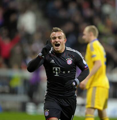 05.12.2012, Fussball Championsleague 2012 2013, Vorrundenspiel, 6.Spieltag, FC Bayern München - BATE Borisov, in München A L L I A N Z - Arena. Torjubel Xherdan Shaqiri (Bayern München).