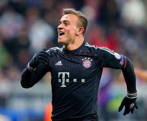 FUSSBALL - CL, Bayern vs Borisov MUENCHEN,DEUTSCHLAND,05.DEZ.12 - FUSSBALL - UEFA Champions League, Gruppenphase, FC Bayern München vs FC BATE Borisov. Bild zeigt den Jubel von Xherdan Shaqiri (Bayern). 